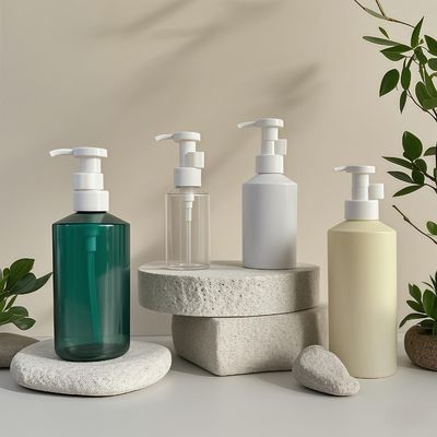 Chai đựng vòi xịt lotion hình trụ PET 300ml-500ml dùng cho bao bì mỹ phẩm với in logo tùy chỉnh