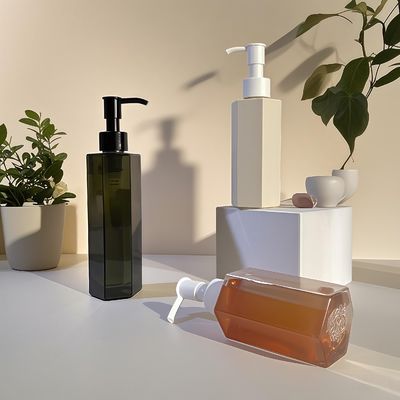 Chai nhựa PET thân thẳng hình lục giác với nắp nhấn niêm phong dùng cho kem dưỡng da hoặc dầu gội đầu dung tích 120ml 150ml 200ml